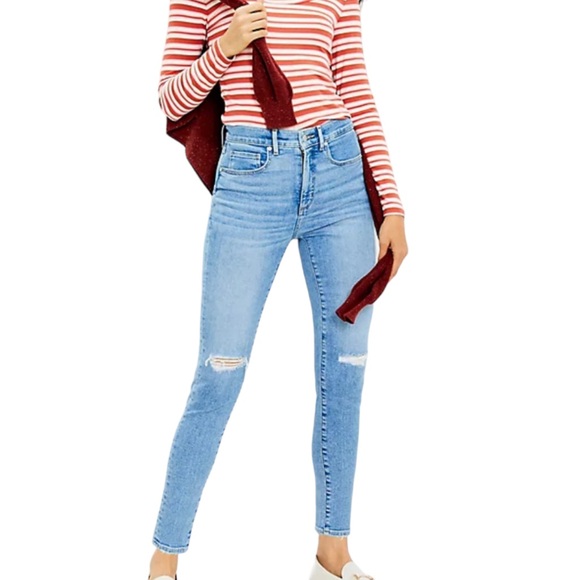 Loft Blue Jeans Women's 8 / 29 Petite Destructed High Rise Skinny Stretch Ankle - Picture 3 of 16